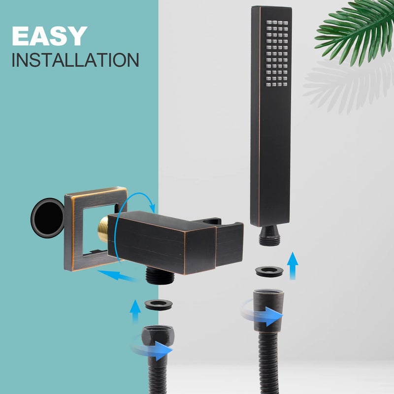 Enga Hand-held Shower Head Set - Oil Rubbed Bronze Brass Handheld Shower Wand with Wall Mount Adjustable Elbow Holder and 59inch Long Hose - Modern Rectangle Hand Shower High Pressure - Image 5